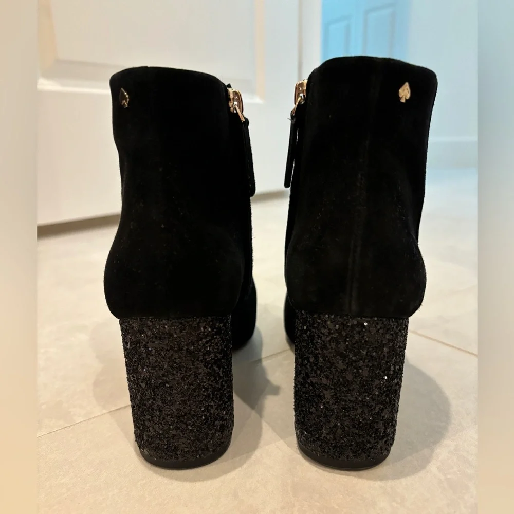 Kate Spade Gypsy Booties Black Suede Glitter Heels Block Heel Size 7